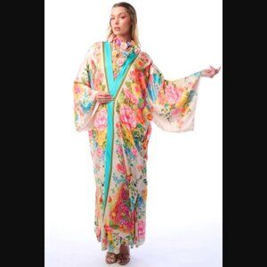 Aratta EARTH ANGELS PEACOCK FLORAL PRINT MAXI KIMONO O/S NWT  (B5-5)